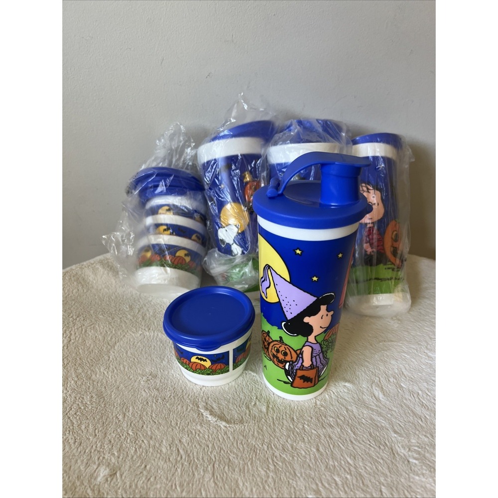 Halloween Peanuts Tupperware Set Cups (16 oz) And Snack Cup Set
